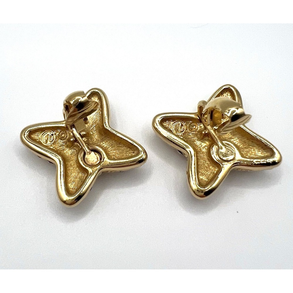 Swarovski Swan Gold Tone Pave Pink AB Rhinestones Clip On Earrings Xs Kisses Vtg - Picture 4 of 6